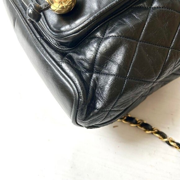 RARE Authentic CHANEL Vintage CC Lambskin Leather Backpack Shoulder Bag Black - Picture 8 of 16